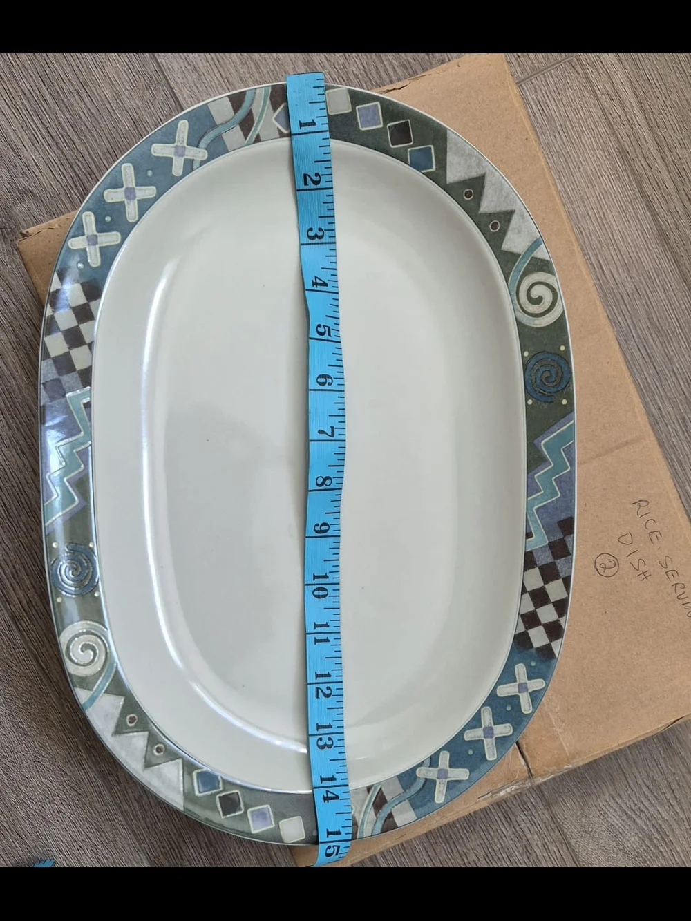 2 Oval Ceramic Serving Platter in Blue and Green Pattern